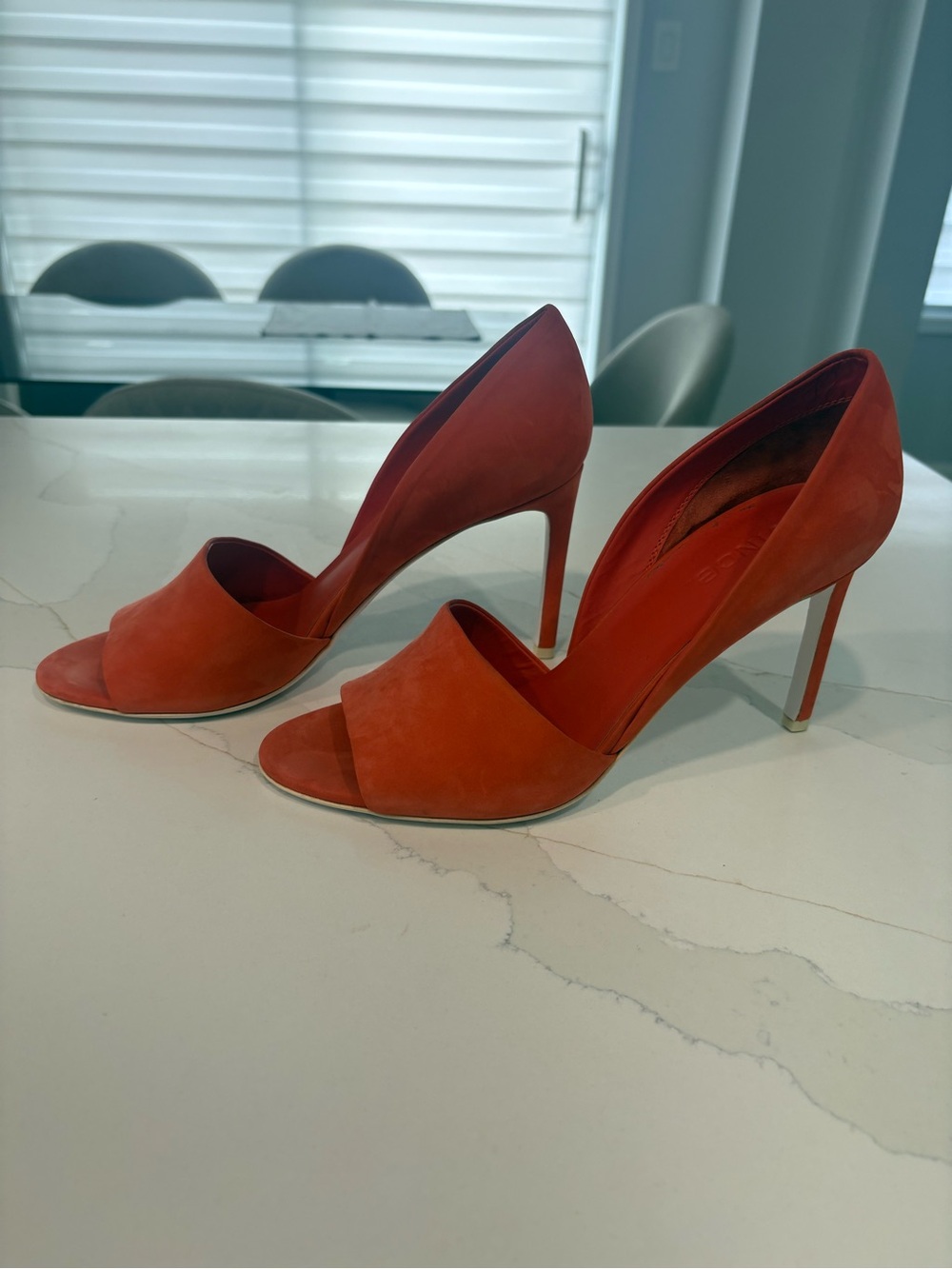 Vince Orange Open-Toe Suede Leather Sandal Heels